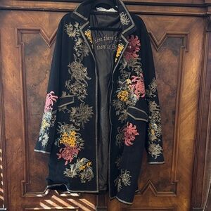 Embroidered Floral Black Coat